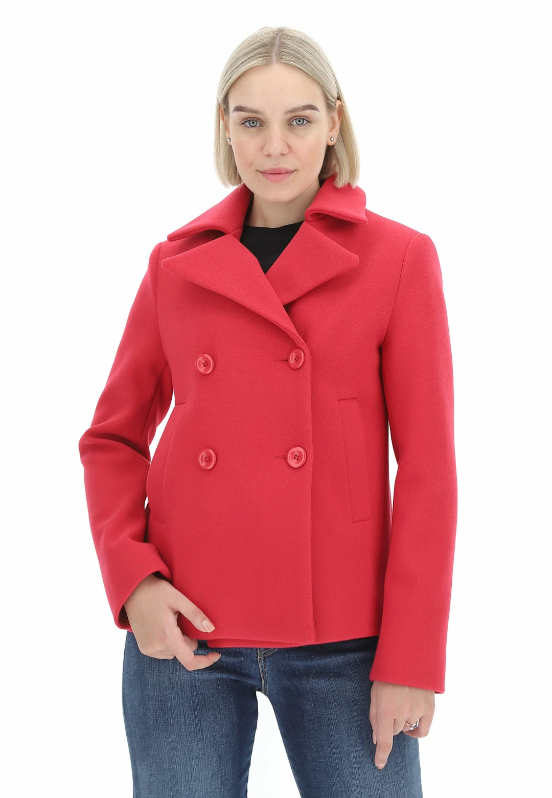 Cappottino Doppio Petto Foderato Eks Corto In Tinta Unita Con Tasche A Filo - immagine 19