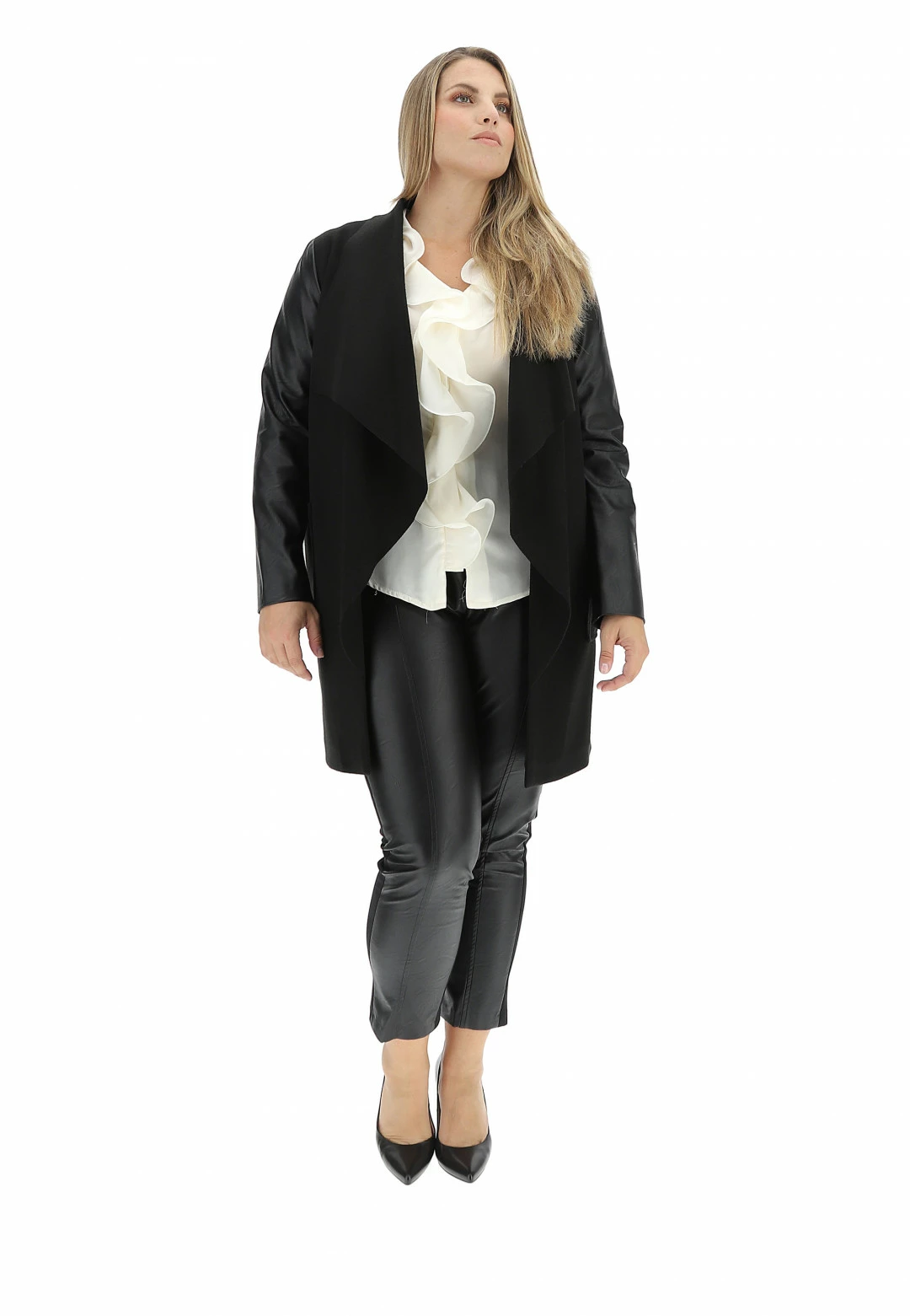 Cappottino Aperto In Panno E Similpelle Jiveley - immagine 5