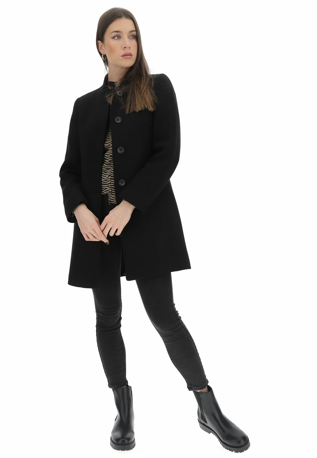 Cappotto Eks Con Collo A Fascetta Bottoni E Tasche A Filo Con Zip Foderato Made In Italy - immagine 4