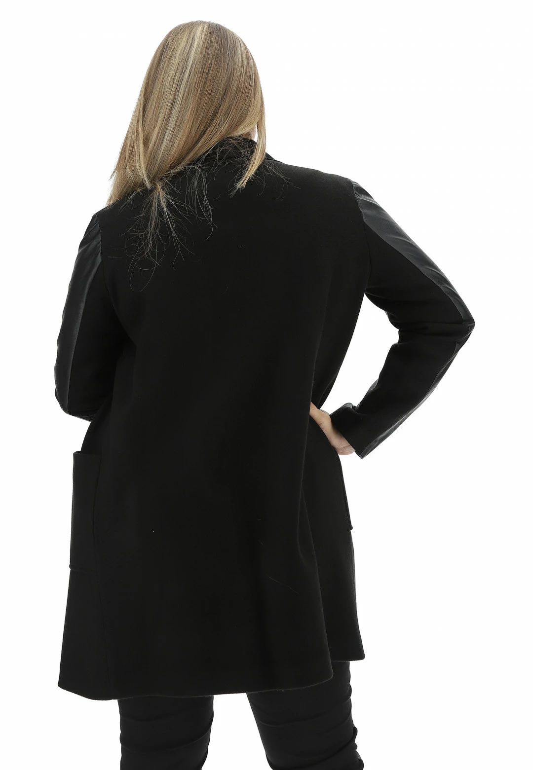 Cappottino Aperto In Panno E Similpelle Jiveley - immagine 3