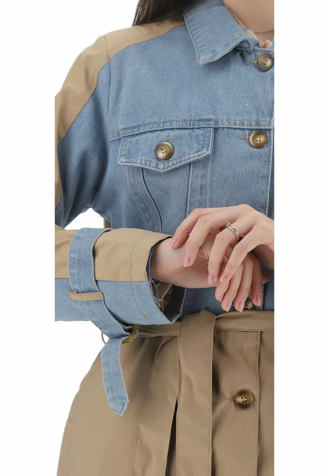 Trench Lungo Inserti Denim Softy Donna - immagine 5