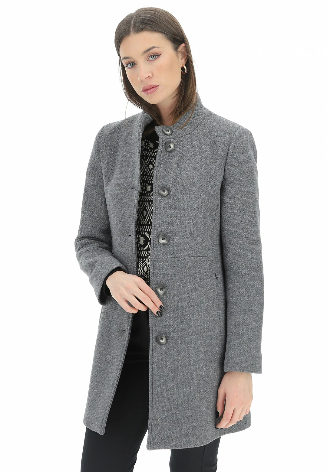 Cappotto Eks Con Collo A Fascetta Bottoni E Tasche A Filo Con Zip Foderato Made In Italy - immagine 7