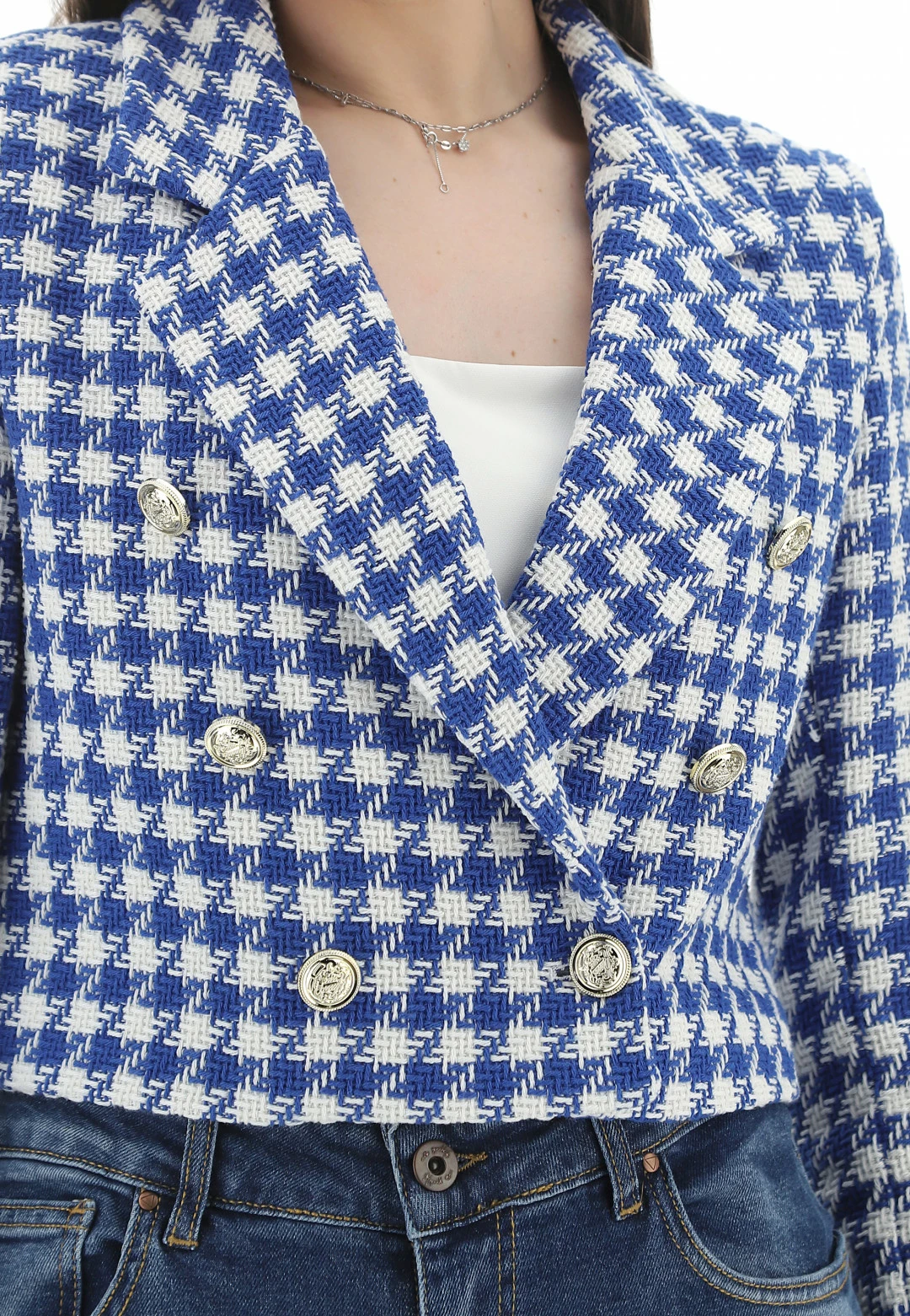 EKS Giacca Crop Doppiopetto èks Donna In Fantasia Pied De Poule - immagine 4