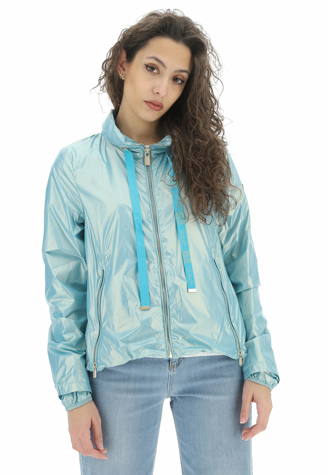 YES.ZEE Giubbino Yes Zee Donna In Nylon Lucido Effetto Perlato Con Zip