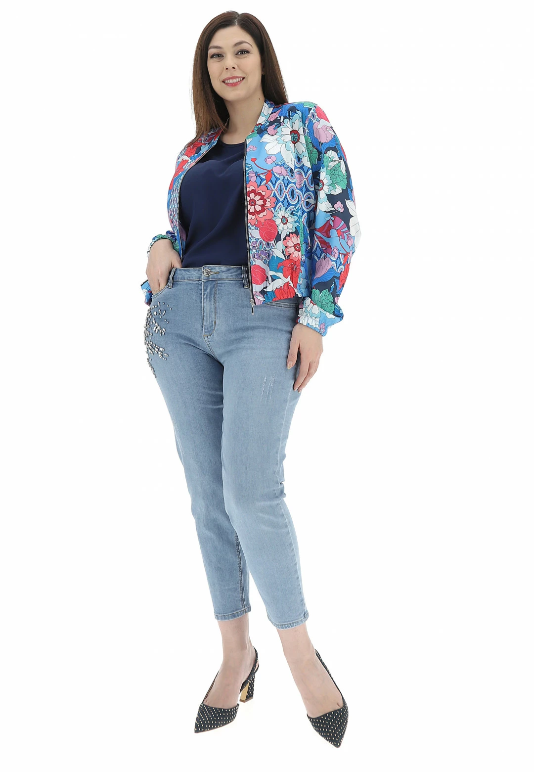 Tinta Style Giacchettina Tinta Donna Effetto Raso In Fantasia Floreale Multicolor All Over - immagine 5