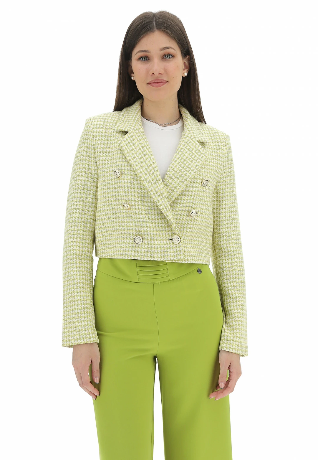 EKS Giacca Crop Doppiopetto èks Donna In Fantasia Pied De Poule - immagine 6