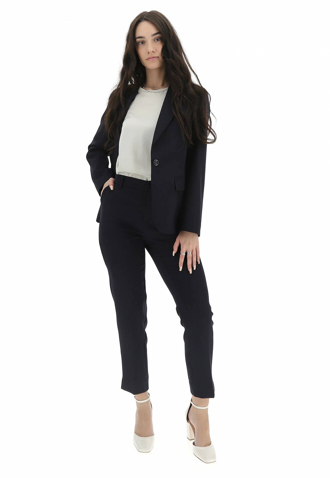 PINK PEPPER Tailleur Giacca E Pantalone Visii Donna Con Cuciture A Vista Made In Italy