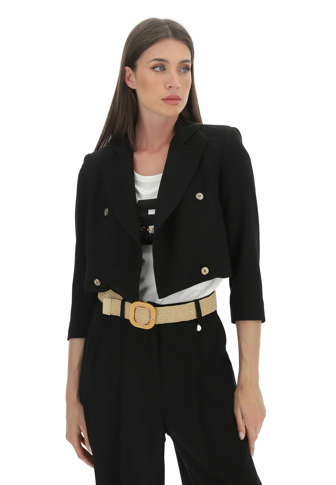 EKS Giacca Crop èks Made In Italy Con Spalline Imbottite