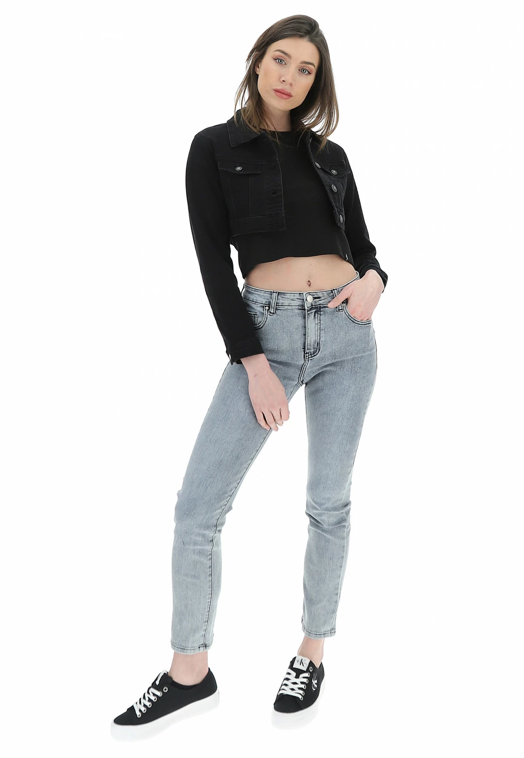 PINK PEPPER Giubbino Crop In Denim Tinta Unita - immagine 5