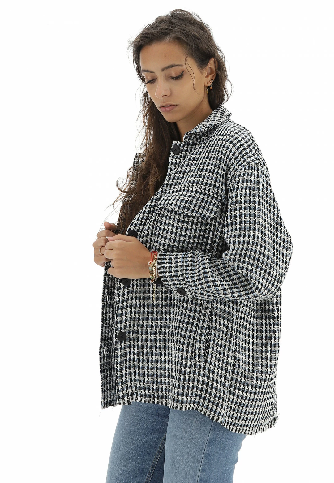 MyHailys Camicia Hailys Donna Pied De Poule Con Fondo Sfrangiato - immagine 2