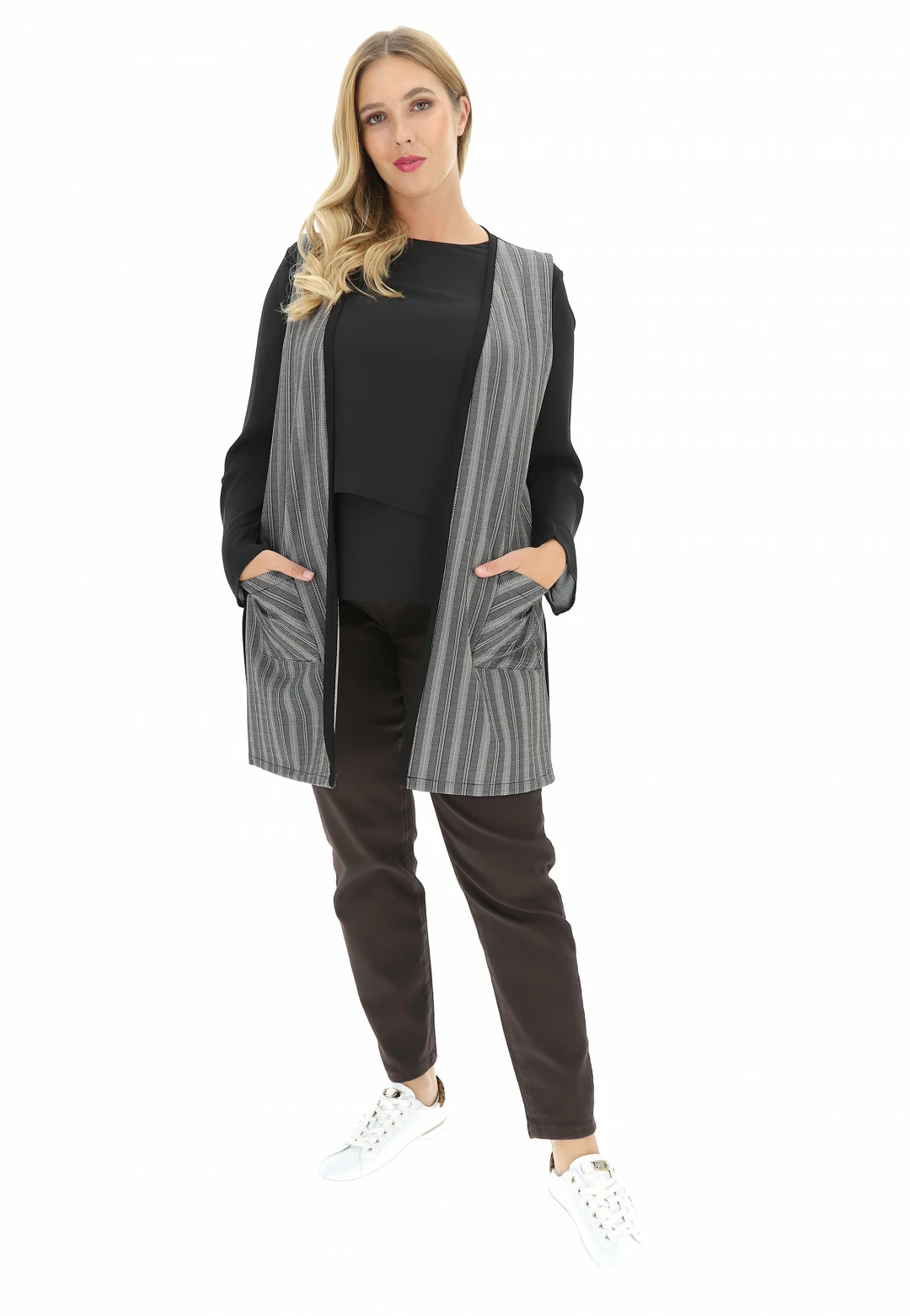 BE BLUE ENEMY Gilet Lungo Aperto Blue Enemy 4610f Con Riga Spinata - immagine 4