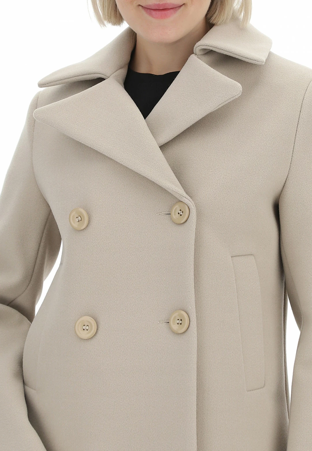 Cappottino Doppio Petto Foderato Eks Corto In Tinta Unita Con Tasche A Filo - immagine 18