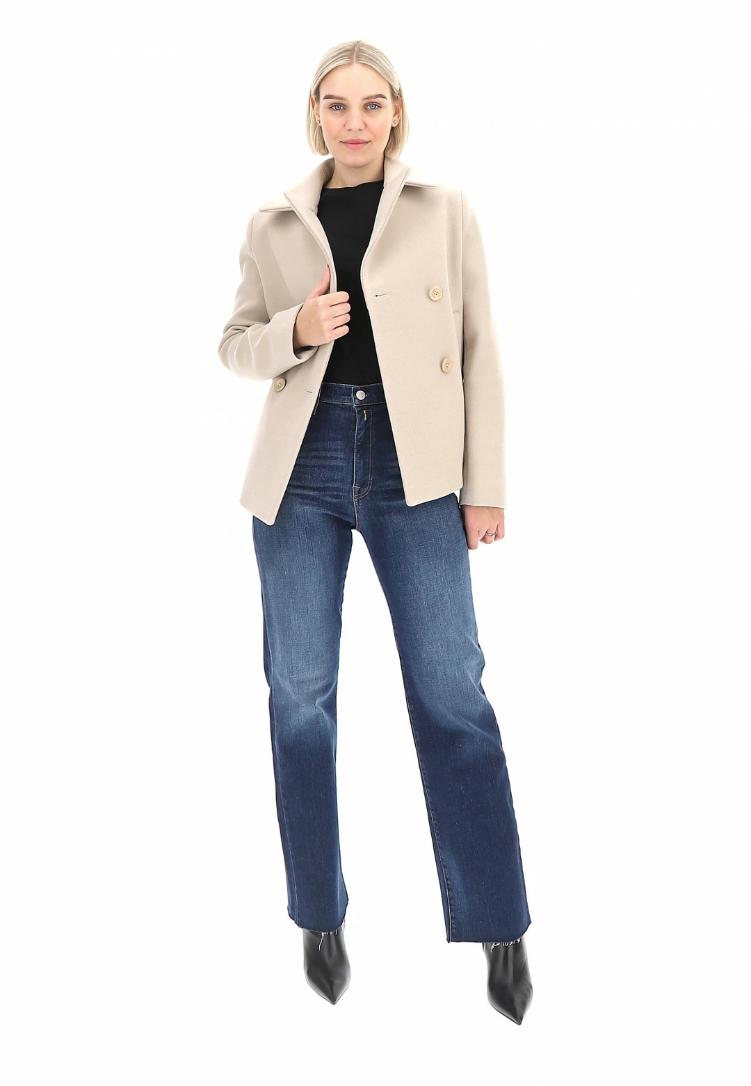 Cappottino Doppio Petto Foderato Eks Corto In Tinta Unita Con Tasche A Filo - immagine 16