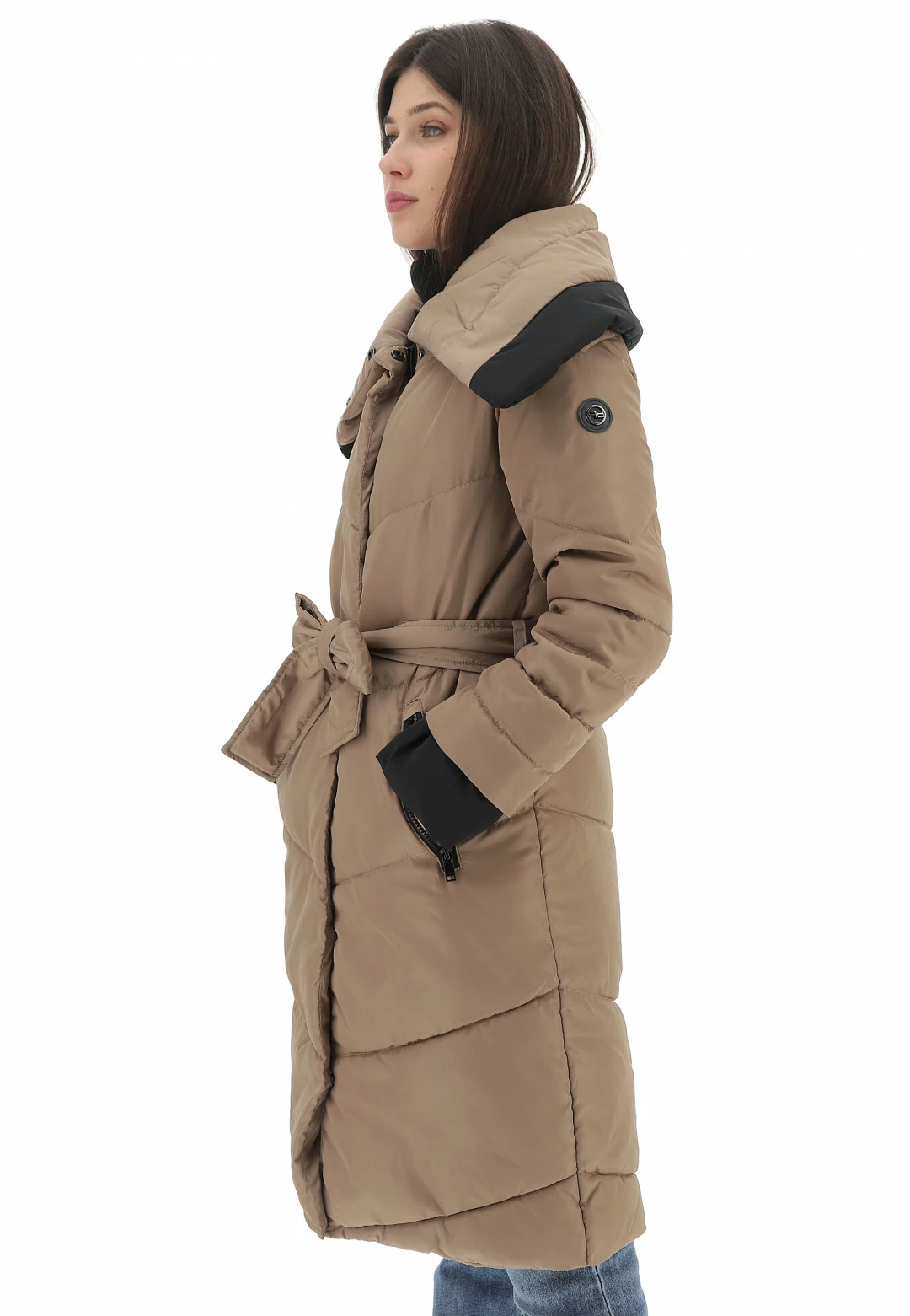 Giubbotto Lungo Artigli Ag35211 Bicolor Con Profili A Contrasto E Cintura In Vita - immagine 2