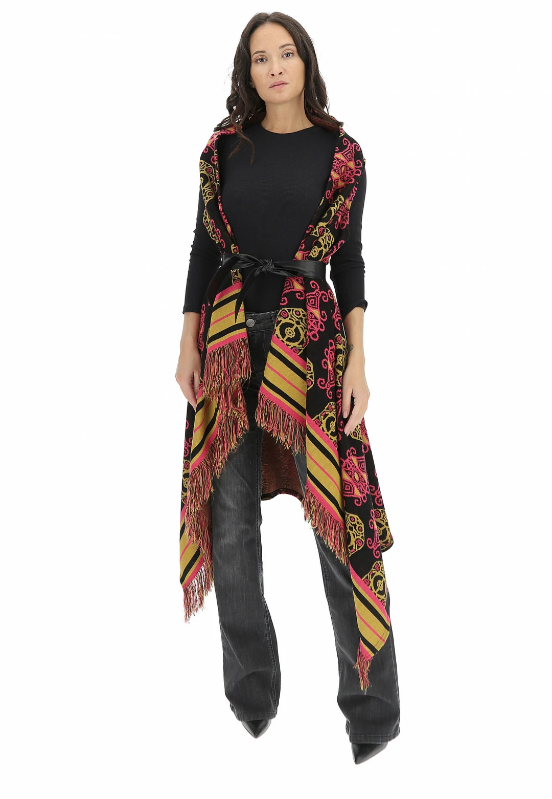 Gilet Lungo Con Cintura Similpelle Eks