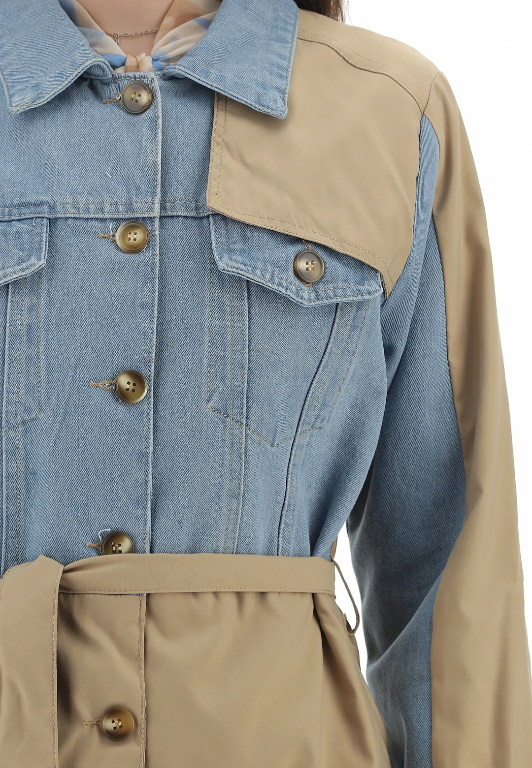 Trench Lungo Inserti Denim Softy Donna - immagine 4