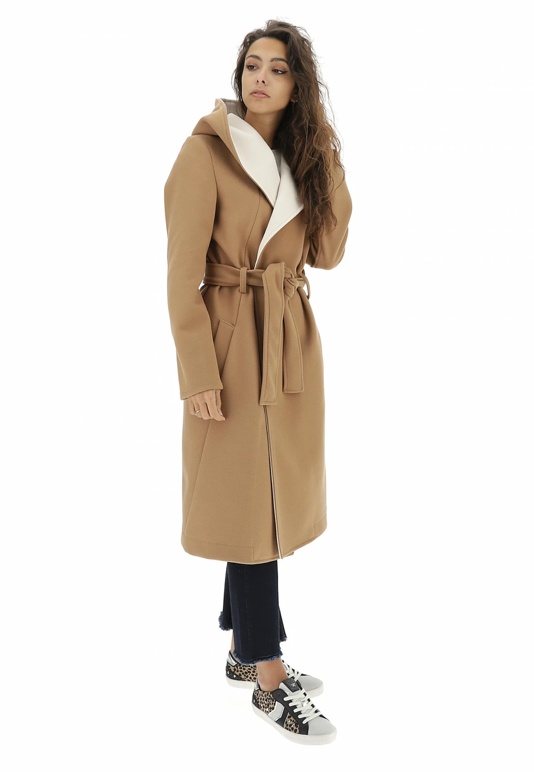 Cappottino Chiusura Accappatoio Con Cappuccio E Cintura Age Donna - immagine 6