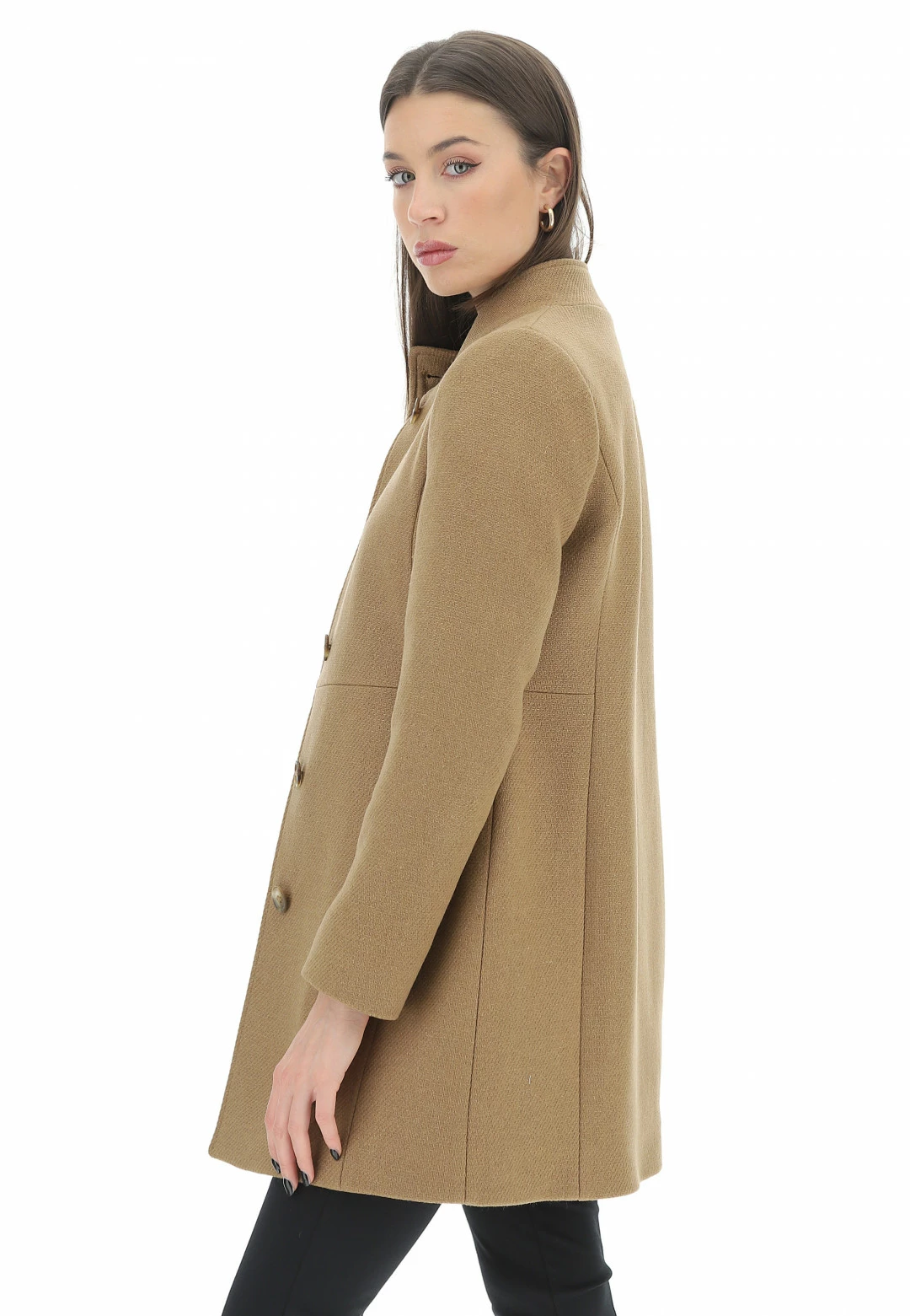 Cappotto Eks Con Collo A Fascetta Bottoni E Tasche A Filo Con Zip Foderato Made In Italy - immagine 14