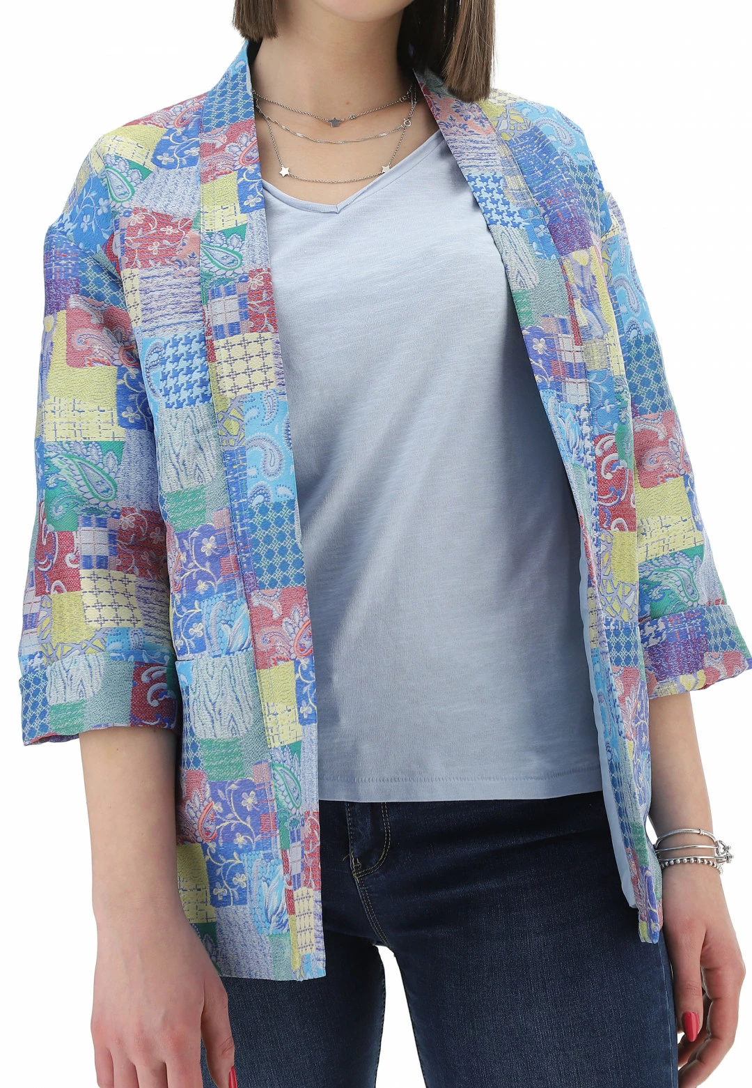 M&L MAIN & LAND Giacca Aperta Multicolor Con Manica Scesa Main&land - immagine 4