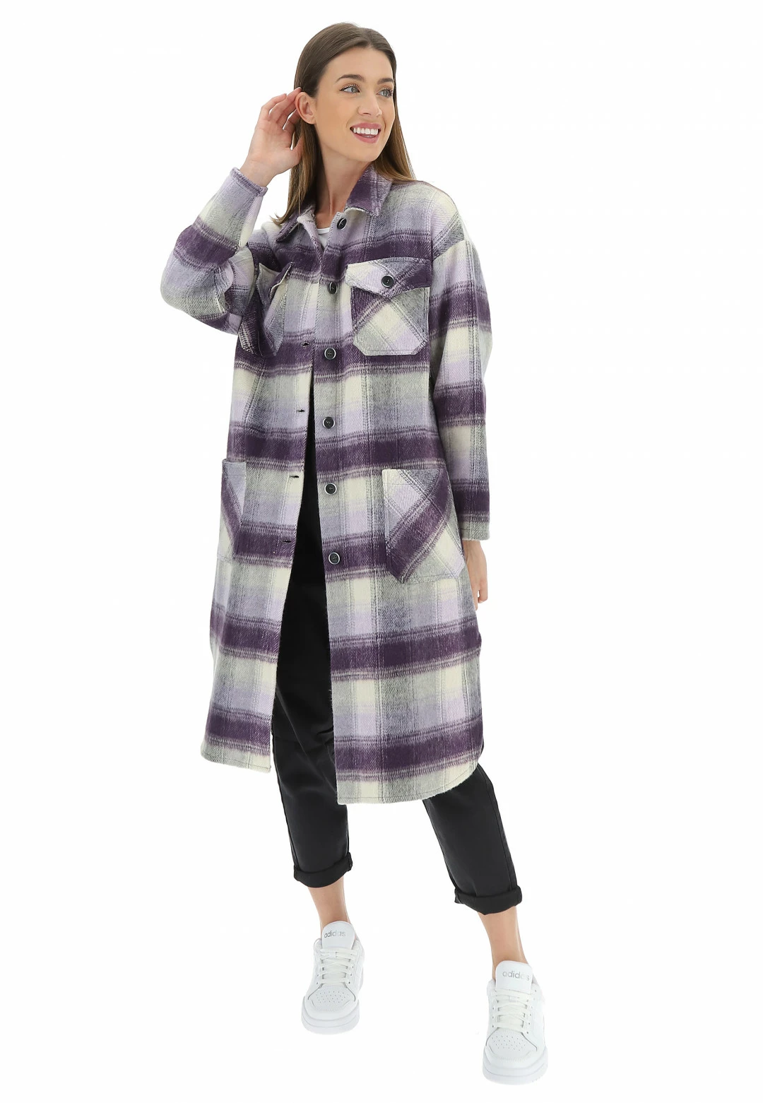 Giacca Lunga Quadrettata Eks - immagine 2