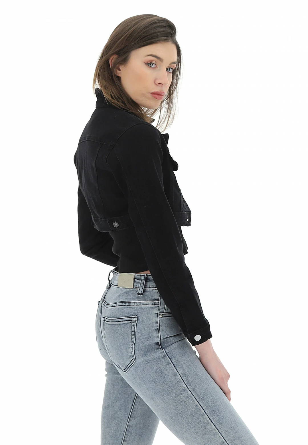 PINK PEPPER Giubbino Crop In Denim Tinta Unita - immagine 2