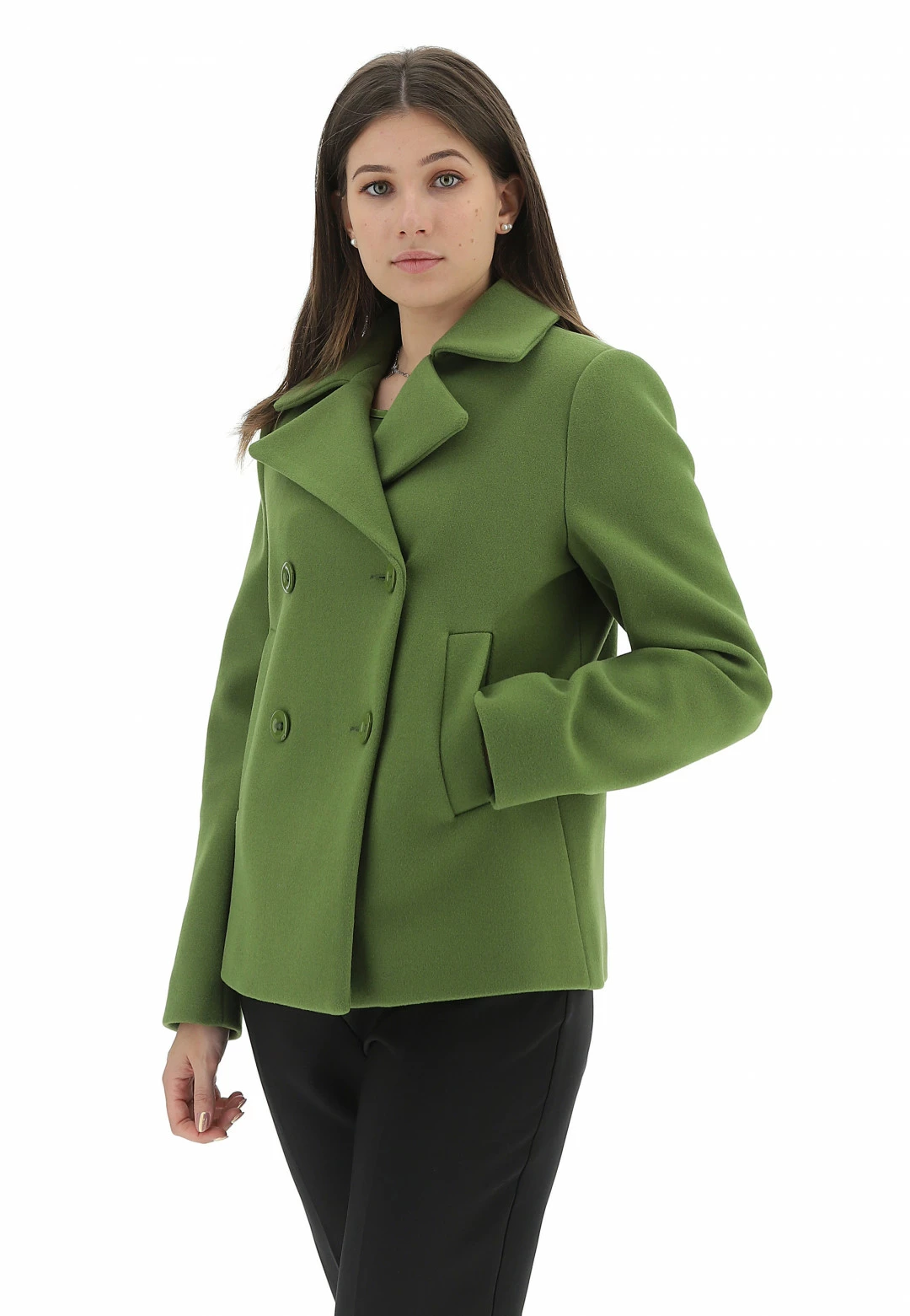 Cappottino Doppio Petto Foderato Eks Corto In Tinta Unita Con Tasche A Filo - immagine 2