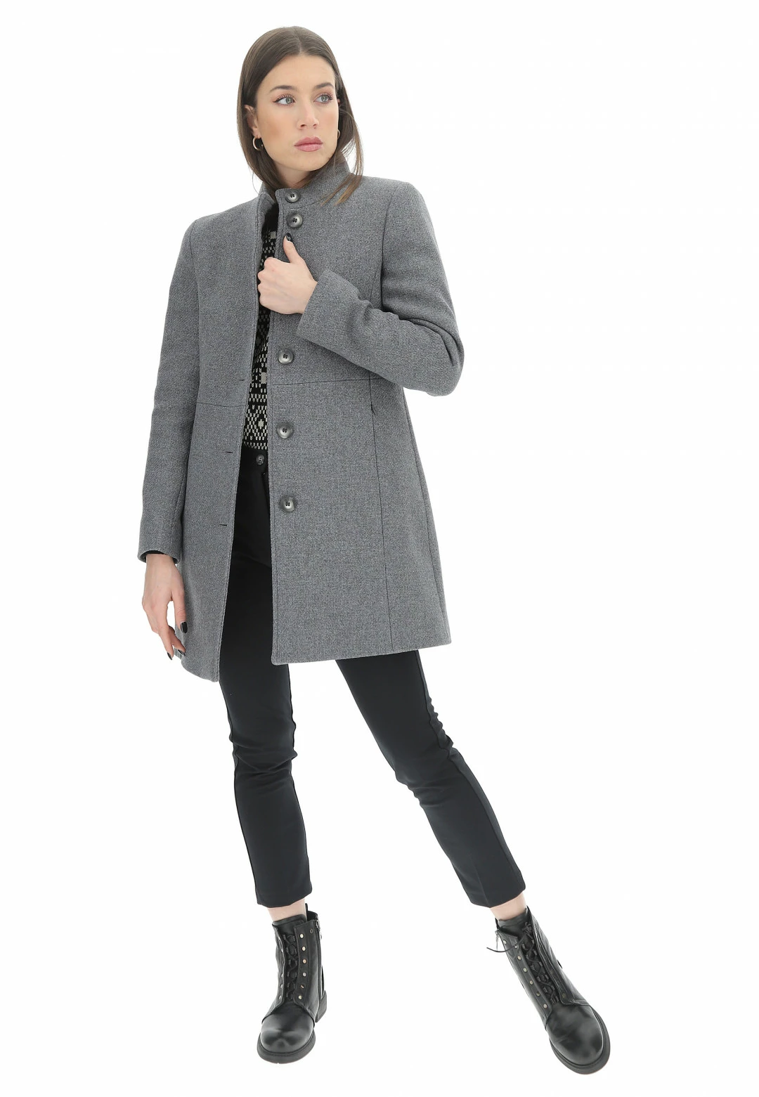 Cappotto Eks Con Collo A Fascetta Bottoni E Tasche A Filo Con Zip Foderato Made In Italy - immagine 10