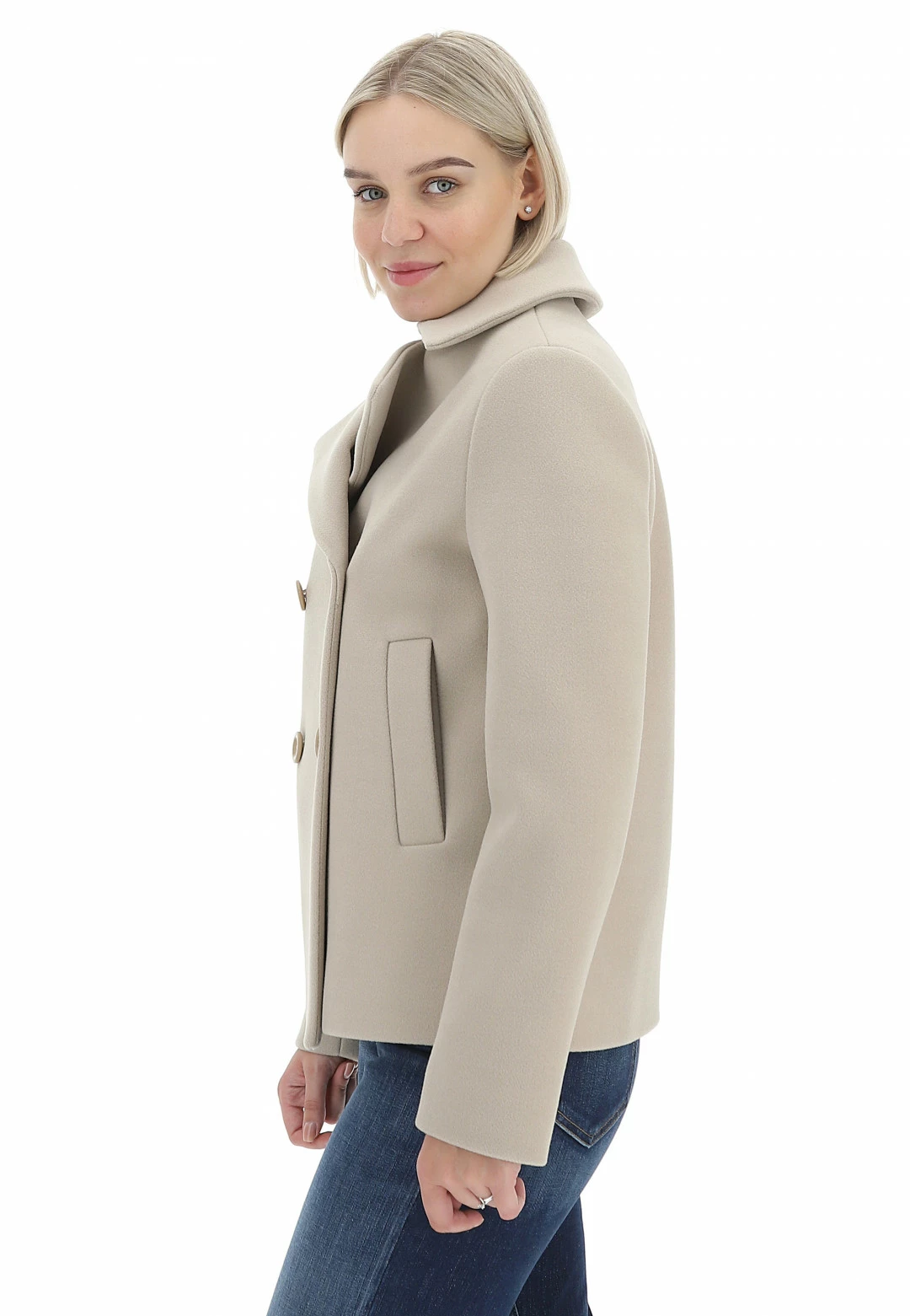 Cappottino Doppio Petto Foderato Eks Corto In Tinta Unita Con Tasche A Filo - immagine 14