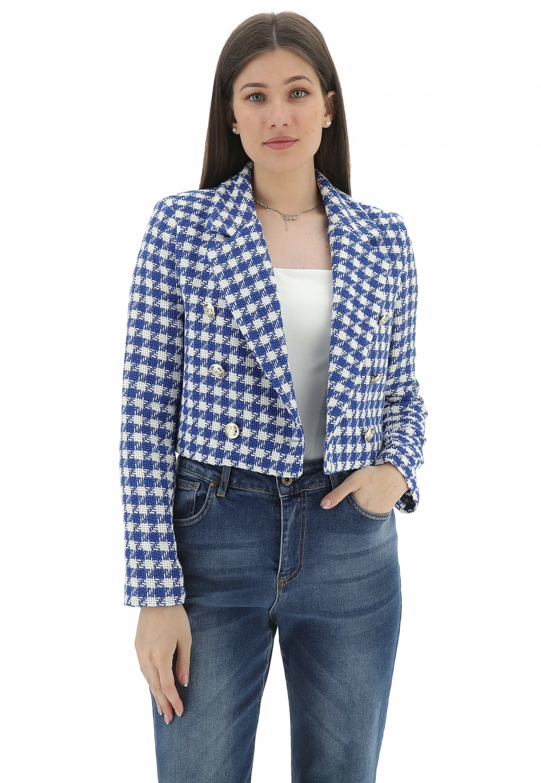 EKS Giacca Crop Doppiopetto èks Donna In Fantasia Pied De Poule