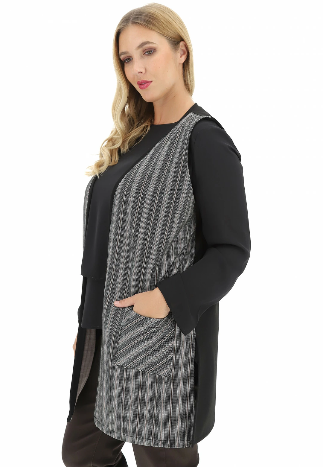 BE BLUE ENEMY Gilet Lungo Aperto Blue Enemy 4610f Con Riga Spinata - immagine 2