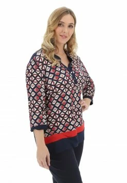 BE BLUE ENEMY Maglia Serafino Blue Enemy Con Fantasia Contrasto