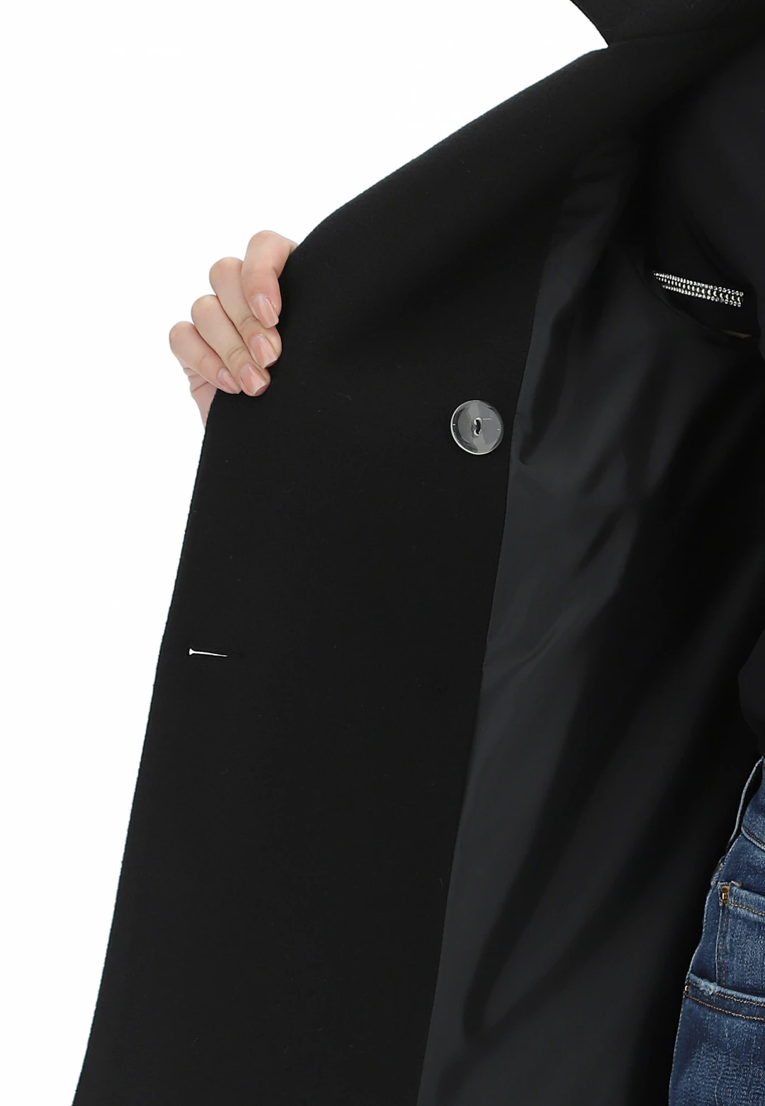 Cappottino Doppio Petto Foderato Eks Corto In Tinta Unita Con Tasche A Filo - immagine 11