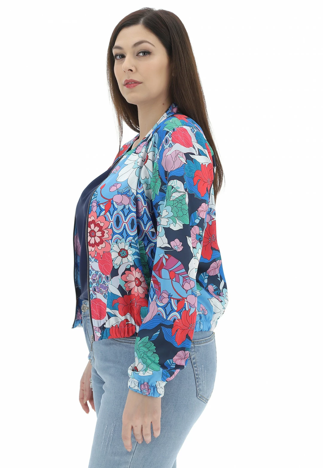 Tinta Style Giacchettina Tinta Donna Effetto Raso In Fantasia Floreale Multicolor All Over - immagine 2