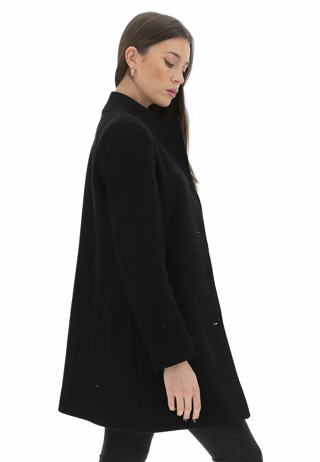 Cappotto Eks Con Collo A Fascetta Bottoni E Tasche A Filo Con Zip Foderato Made In Italy - immagine 2