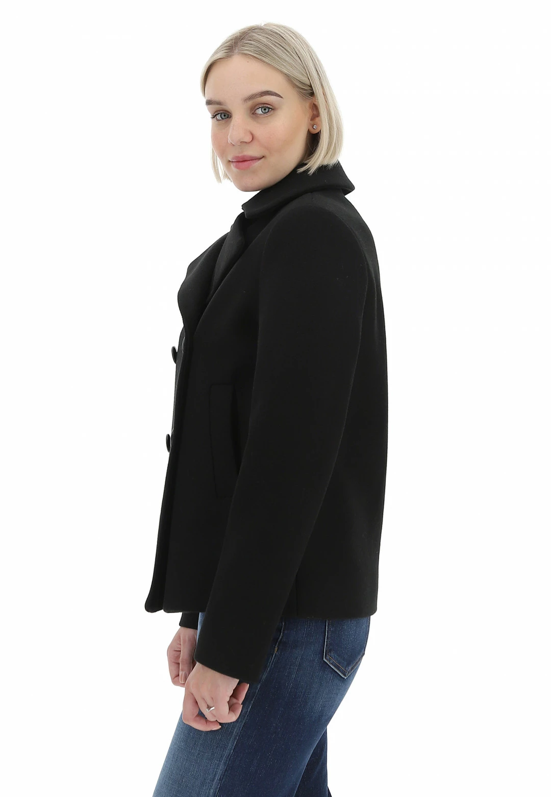 Cappottino Doppio Petto Foderato Eks Corto In Tinta Unita Con Tasche A Filo - immagine 8