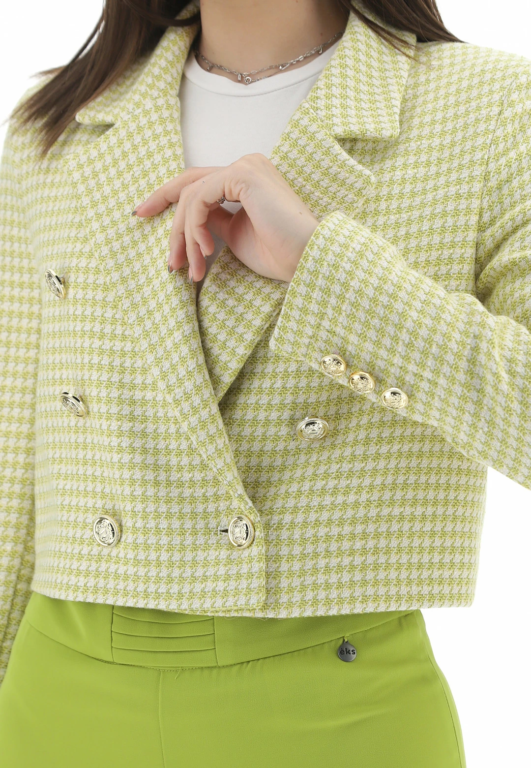 EKS Giacca Crop Doppiopetto èks Donna In Fantasia Pied De Poule - immagine 9