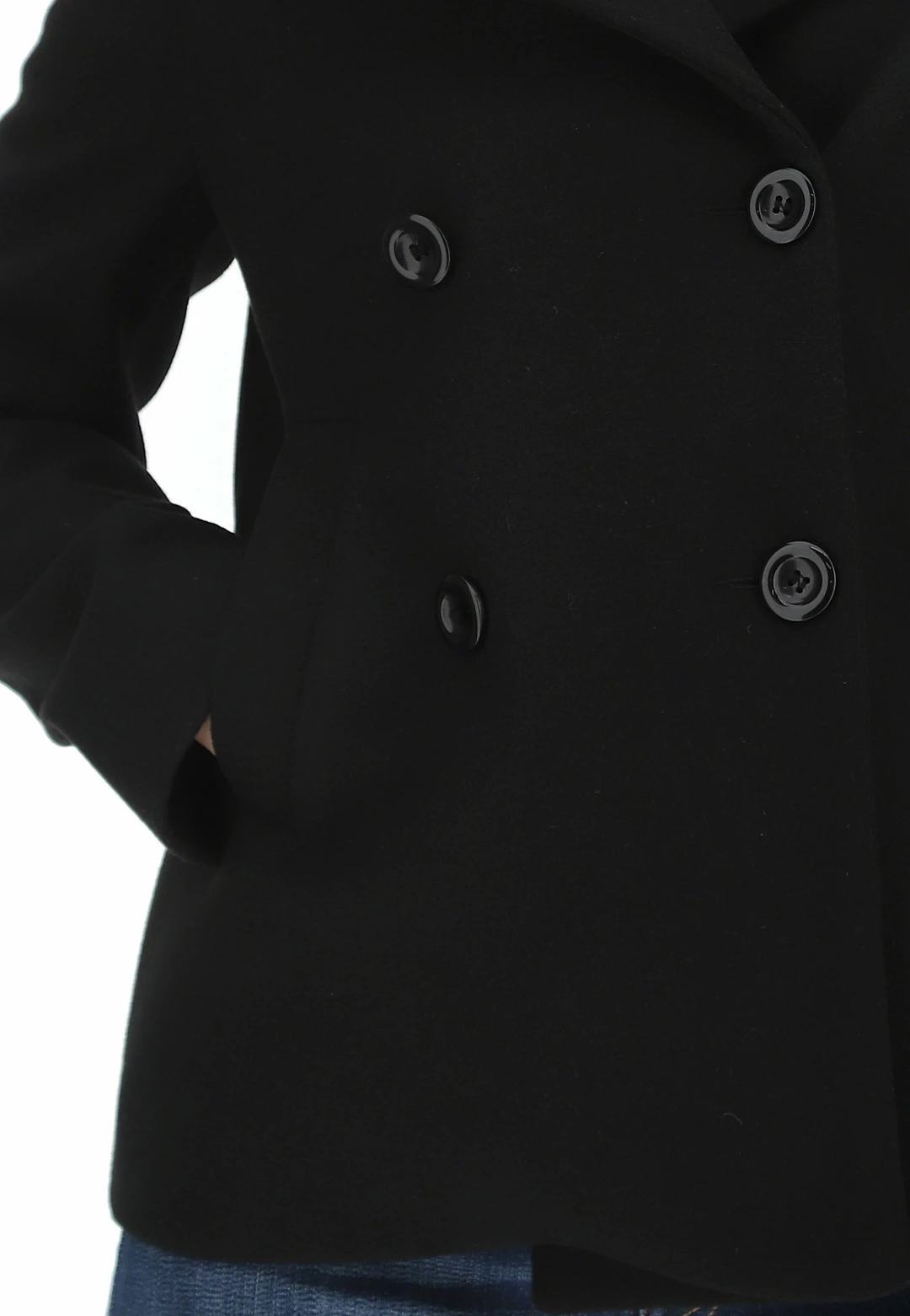 Cappottino Doppio Petto Foderato Eks Corto In Tinta Unita Con Tasche A Filo - immagine 12