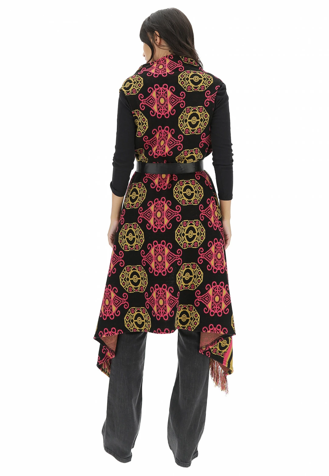 Gilet Lungo Con Cintura Similpelle Eks - immagine 3