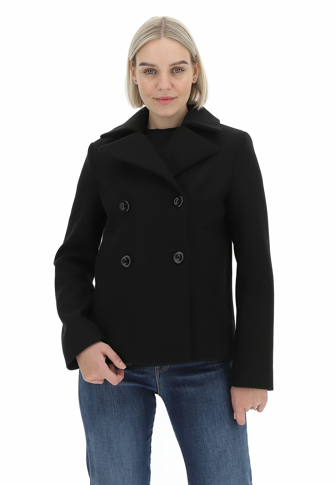 Cappottino Doppio Petto Foderato Eks Corto In Tinta Unita Con Tasche A Filo - immagine 7