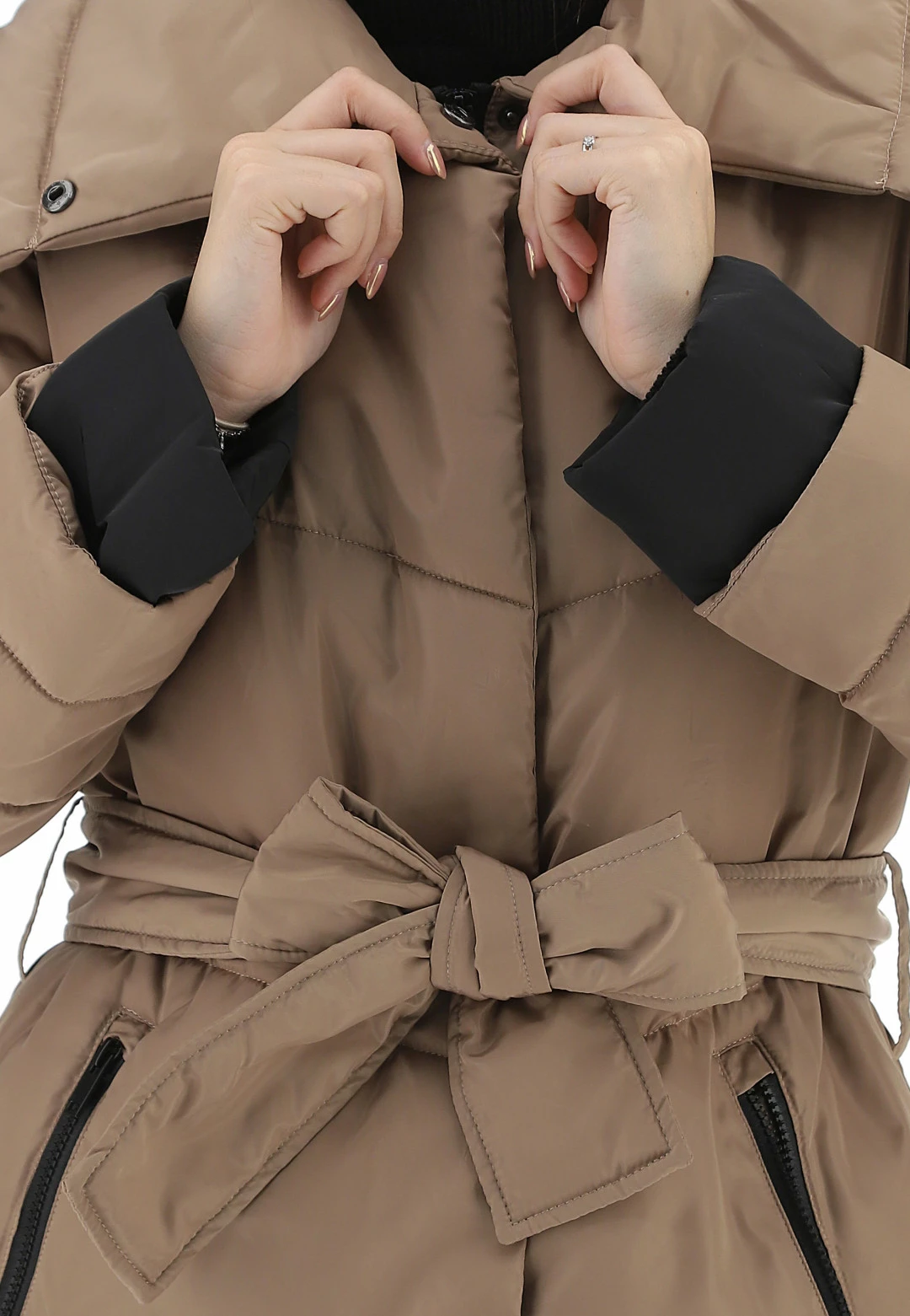 Giubbotto Lungo Artigli Ag35211 Bicolor Con Profili A Contrasto E Cintura In Vita - immagine 5