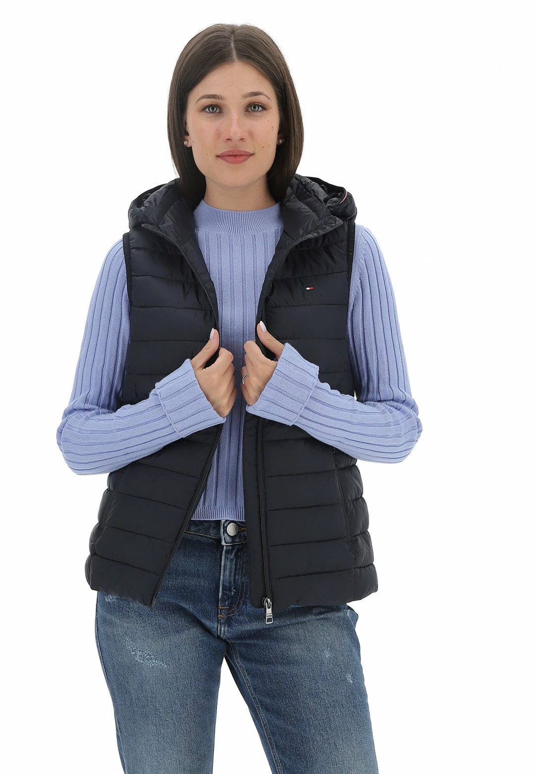 Gilet Smanicato Tommy Hilfiger Donna Con Cappuccio E Logo
