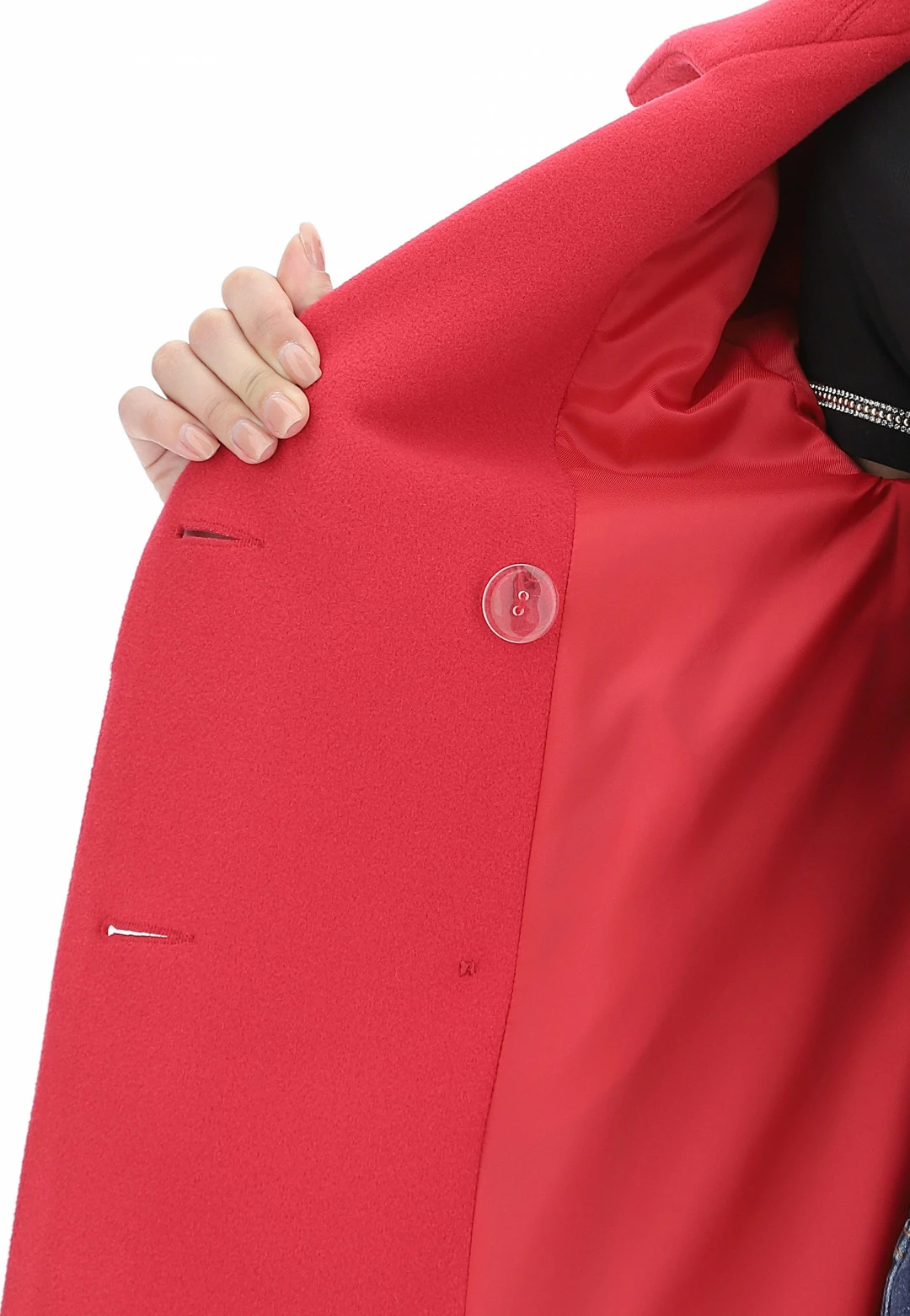 Cappottino Doppio Petto Foderato Eks Corto In Tinta Unita Con Tasche A Filo - immagine 23