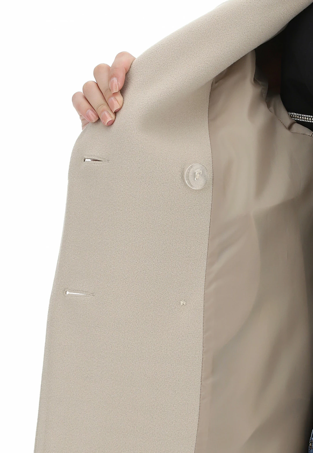 Cappottino Doppio Petto Foderato Eks Corto In Tinta Unita Con Tasche A Filo - immagine 17