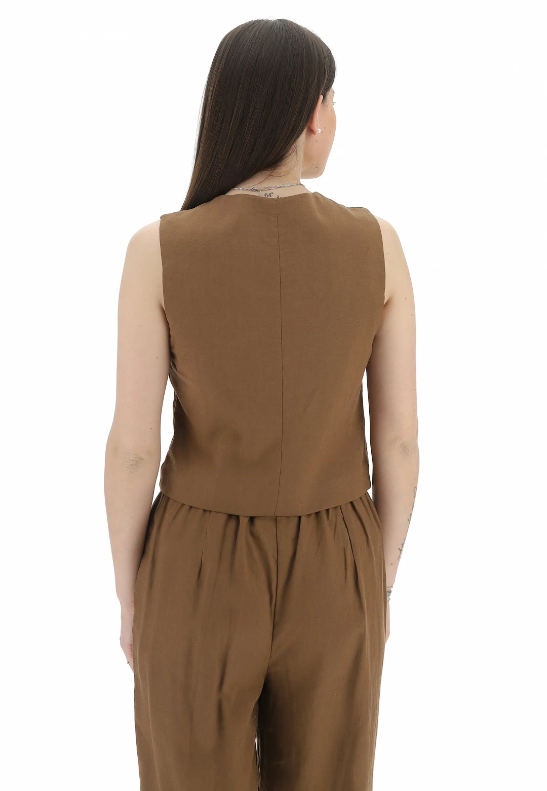 Gilet Crop Smanicato Susy Mix Donna In Misto Lino E Viscosa - immagine 3