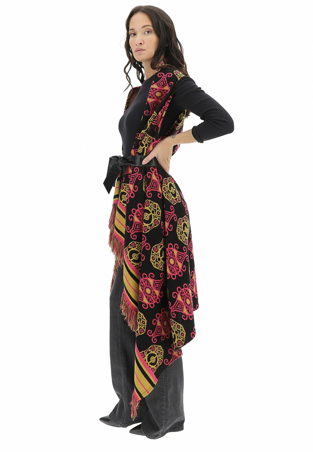 Gilet Lungo Con Cintura Similpelle Eks - immagine 2